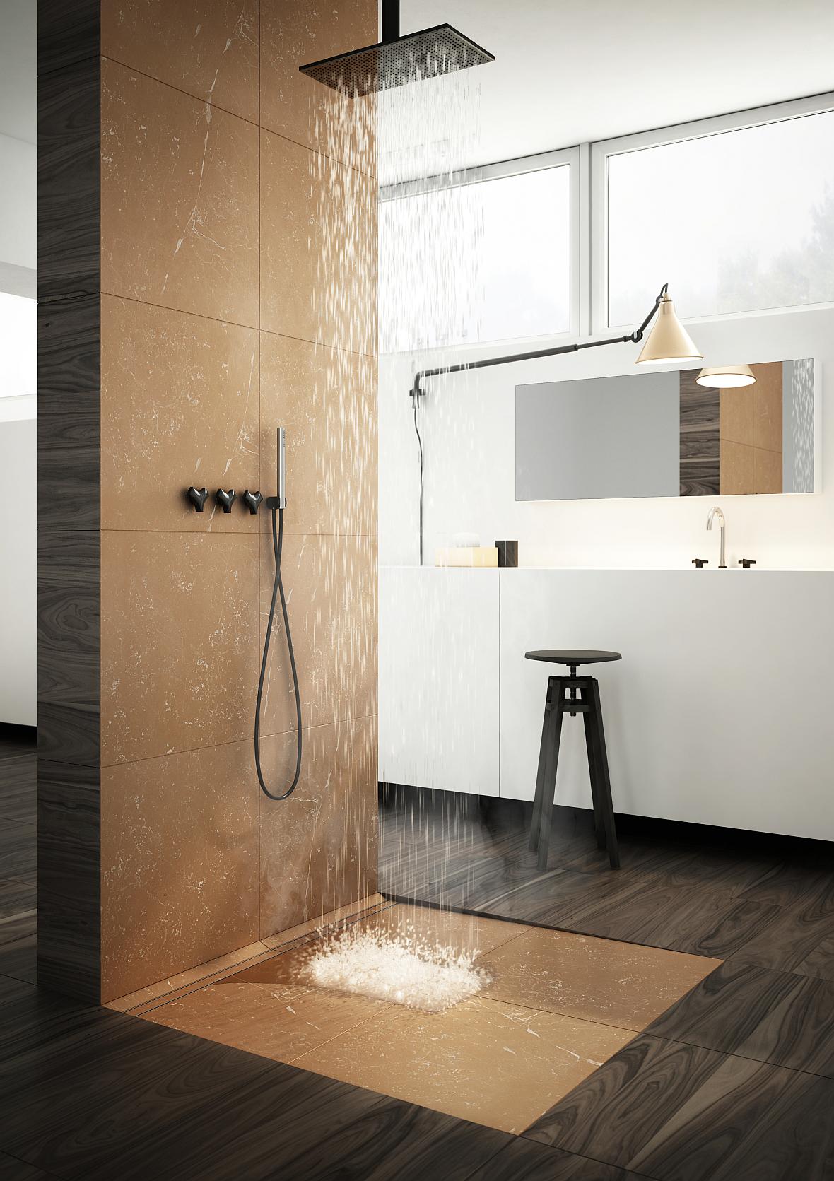Выбирая непороговый душ со сливом, установленным прямо в полу, мы должны выбрать одно из двух доступных решений - линейный слив или неглубокий душевой поддон